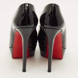 مملوكة مسبقًا حذاء كعب عالي كريستيان لوبوتان بيانكا جلد لامع أسود نعل سميك مقاس 36