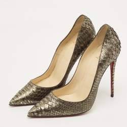 مملوكة مسبقًا حذاء كعب عالي كريستيان لوبوتان ديكوليت جلد نقشة الثعبان أزرق/أبيض مقاس 40.5