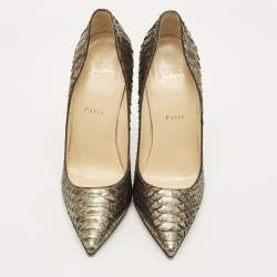 مملوكة مسبقًا حذاء كعب عالي كريستيان لوبوتان ديكوليت جلد نقشة الثعبان أزرق/أبيض مقاس 40.5