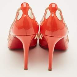 مملوكة مسبقًا Christian Louboutin Size 41 Orange/Beige Mesh and Patent Leather Peep Toe Pumps