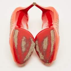 مملوكة مسبقًا Christian Louboutin Size 41 Orange/Beige Mesh and Patent Leather Peep Toe Pumps