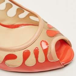 مملوكة مسبقًا Christian Louboutin Size 41 Orange/Beige Mesh and Patent Leather Peep Toe Pumps