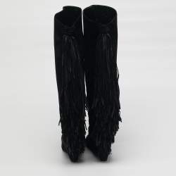 مملوكة مسبقًا Christian Louboutin Size 37 Black Suede Fringe Knee Length Boots