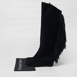 مملوكة مسبقًا Christian Louboutin Size 37 Black Suede Fringe Knee Length Boots