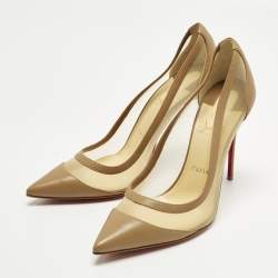 Pre Owned حذاء كعب عالي كريستيان لوبوتان جالاتيفي ستراس جلد وشبك بيج مقاس 40.5