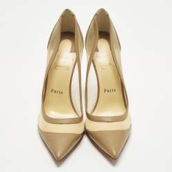 Pre Owned حذاء كعب عالي كريستيان لوبوتان جالاتيفي ستراس جلد وشبك بيج مقاس 40.5