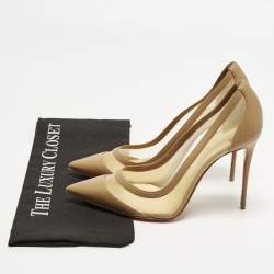 Pre Owned حذاء كعب عالي كريستيان لوبوتان جالاتيفي ستراس جلد وشبك بيج مقاس 40.5