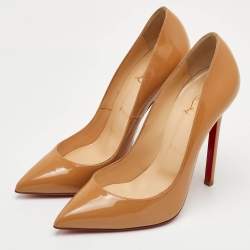 مملوكة مسبقًا حذاء كعب عالي كريستيان لوبوتان بيغالي مقدمة مدببة جلد لامع بيج مقاس 39