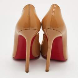 مملوكة مسبقًا حذاء كعب عالي كريستيان لوبوتان بيغالي مقدمة مدببة جلد لامع بيج مقاس 39