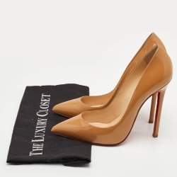 مملوكة مسبقًا حذاء كعب عالي كريستيان لوبوتان بيغالي مقدمة مدببة جلد لامع بيج مقاس 39