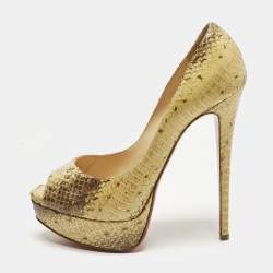 Pre Owned Christian Louboutin Lady Peep Size 37.5 Two Tone Python Leather Platform Pumps