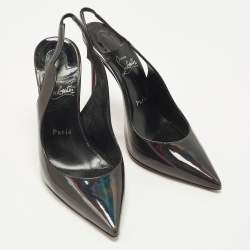 مملوكة مسبقًا Christian Louboutin Hot Chick Size 38 Black Patent Leather Slingback Pumps
