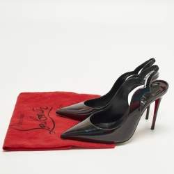 مملوكة مسبقًا Christian Louboutin Hot Chick Size 38 Black Patent Leather Slingback Pumps