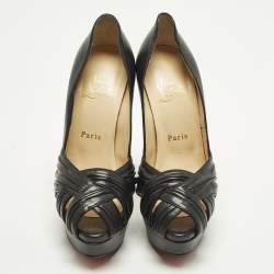 Pre Owned حذاء كعب عالي كريستيان لوبوتان أبورينا جلد أسود نعل سميك مفتوح من الأمام مقاس 37