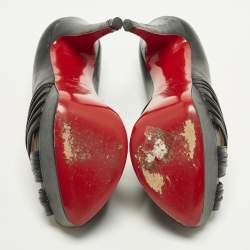 Pre Owned حذاء كعب عالي كريستيان لوبوتان أبورينا جلد أسود نعل سميك مفتوح من الأمام مقاس 37