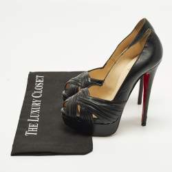 Pre Owned حذاء كعب عالي كريستيان لوبوتان أبورينا جلد أسود نعل سميك مفتوح من الأمام مقاس 37