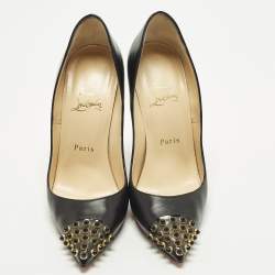 Pre Owned حذاء كعب عالي كريستيان لوبوتان كابو جلد أسود مقاس 37.5