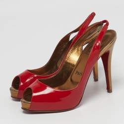 Pre Owned Christian Louboutin Lady Peep Size 38.5 Red Patent Leather Pumps