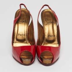 Pre Owned Christian Louboutin Lady Peep Size 38.5 Red Patent Leather Pumps