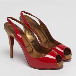Pre Owned Christian Louboutin Lady Peep Size 38.5 Red Patent Leather Pumps