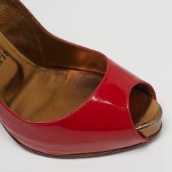 Pre Owned Christian Louboutin Lady Peep Size 38.5 Red Patent Leather Pumps