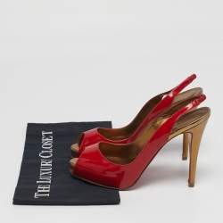 Pre Owned Christian Louboutin Lady Peep Size 38.5 Red Patent Leather Pumps