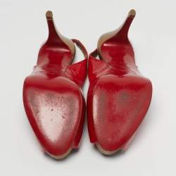 Pre Owned Christian Louboutin Lady Peep Size 38.5 Red Patent Leather Pumps