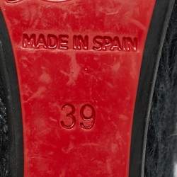 Pre Owned Christian Louboutin Mafaldina Size 39 Black Leather Spike Espadrille Wedge Sandals