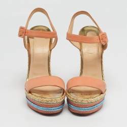 مملوكة مسبقًا Christian Louboutin Pyraclou Size 39 Pink Nubuck Leather Wedge Sandals