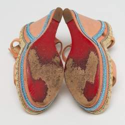 مملوكة مسبقًا Christian Louboutin Pyraclou Size 39 Pink Nubuck Leather Wedge Sandals