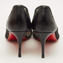 Pre Owned Christian Louboutin Saramor Size 38 Black Lace and Leather Pumps