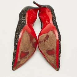 Pre Owned Christian Louboutin Saramor Size 38 Black Lace and Leather Pumps