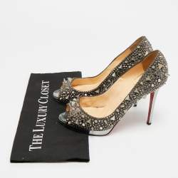 Pre Owned Christian Louboutin Size 38.5 Silver Glitter Peep Toe Pumps