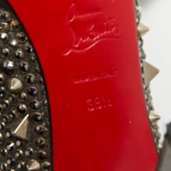 Pre Owned Christian Louboutin Size 38.5 Silver Glitter Peep Toe Pumps
