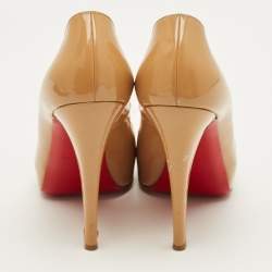 Pre Owned حذاء كعب عالي كريستيان لوبوتان جلد بيج لامع مقدم مفتوحة مقاس 39