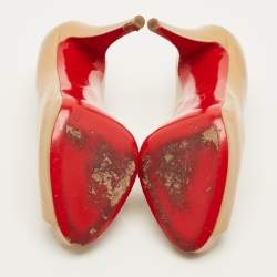 Pre Owned حذاء كعب عالي كريستيان لوبوتان جلد بيج لامع مقدم مفتوحة مقاس 39