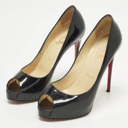 Pre Owned Christian Louboutin Very Prive Size 37.5 Black Patent Leather Pumps