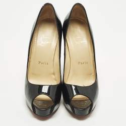 Pre Owned Christian Louboutin Very Prive Size 37.5 Black Patent Leather Pumps