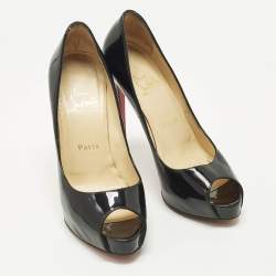 Pre Owned Christian Louboutin Very Prive Size 37.5 Black Patent Leather Pumps