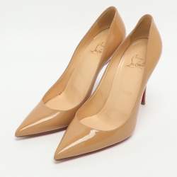 Pre Owned Christian Louboutin Size 37 Beige Patent Leather Pumps