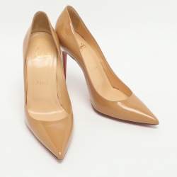Pre Owned Christian Louboutin Size 37 Beige Patent Leather Pumps