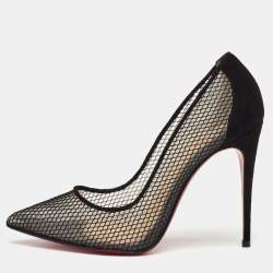 Pre Owned Christian Louboutin Follies Resille Size 37 Black Mesh and Suede Pointed Toe Pumps