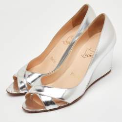 Pre Owned حذاء كعب عالي كريستيان لوبوتان جلد مزجج فضي ريفيتو مقاس 37.5