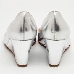 Pre Owned حذاء كعب عالي كريستيان لوبوتان جلد مزجج فضي ريفيتو مقاس 37.5