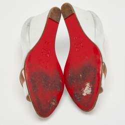 Pre Owned حذاء كعب عالي كريستيان لوبوتان جلد مزجج فضي ريفيتو مقاس 37.5