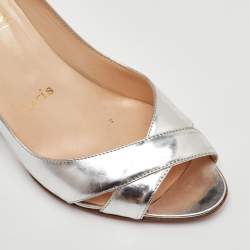 Pre Owned حذاء كعب عالي كريستيان لوبوتان جلد مزجج فضي ريفيتو مقاس 37.5