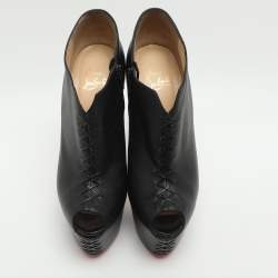 Pre Owned Christian Louboutin Recouzetta Size 39.5 Black Leather Boots