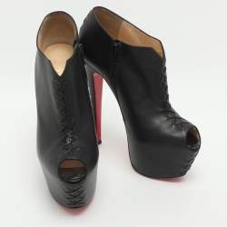 Pre Owned Christian Louboutin Recouzetta Size 39.5 Black Leather Boots