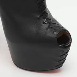 Pre Owned Christian Louboutin Recouzetta Size 39.5 Black Leather Boots