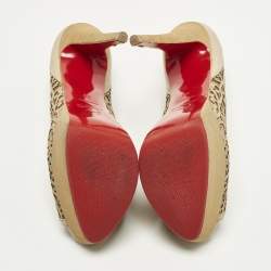 Pre Owned Christian Louboutin Pampas Size 39 Beige Leather Cut-out Platform Pumps